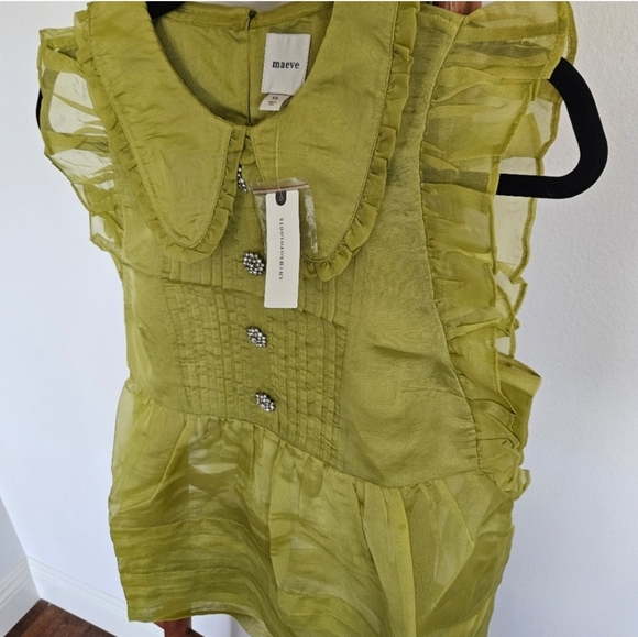 Anthropologie Maeve Peter Pan Collar Sheer Pintuck Babydoll Shirt - Picture 6 of 12